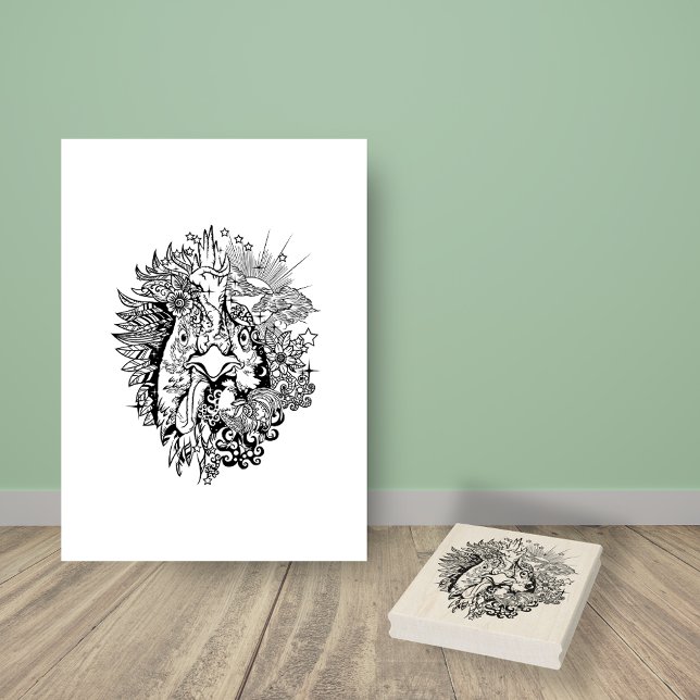 Rooster Line Art Colouring Page Rubber Stamp (Creator Uploaded)