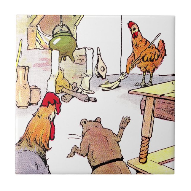 Rooster, Mouse & Hen in Kitchen Ceramic Tile (Front)