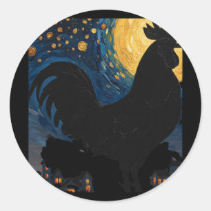 Rooster Night Skyline, Chicken Classic Round Sticker