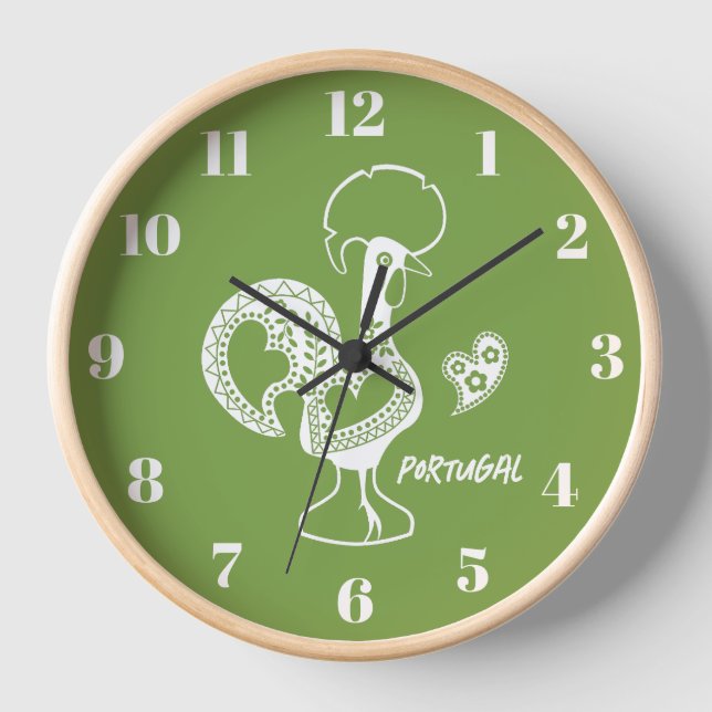 Rooster of Barcelos, Portugal, silhouete Clock (Front)