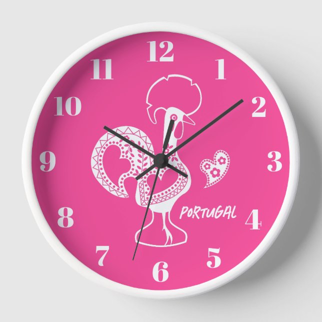 Rooster of Barcelos, Portugal, silhouete Clock (Front)