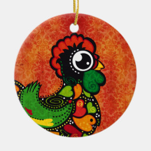 Rooster of Barcelos - Vintage Background Ceramic Tree Decoration