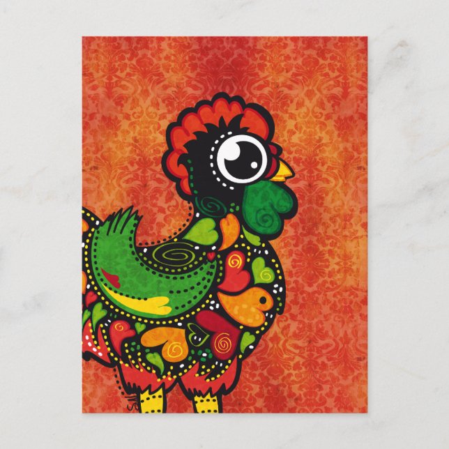Rooster of Barcelos - Vintage Background Postcard (Front)