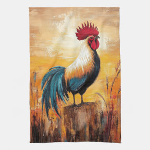 Rooster on a Post Oil Painting Tea Towel