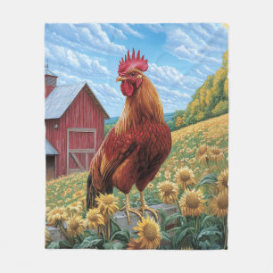 Rooster on a Sunflower Farm Painting Fleece Blanket