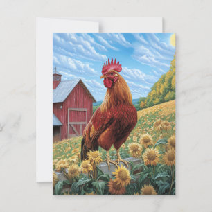 Rooster on a Sunflower Farm Painting Postcard