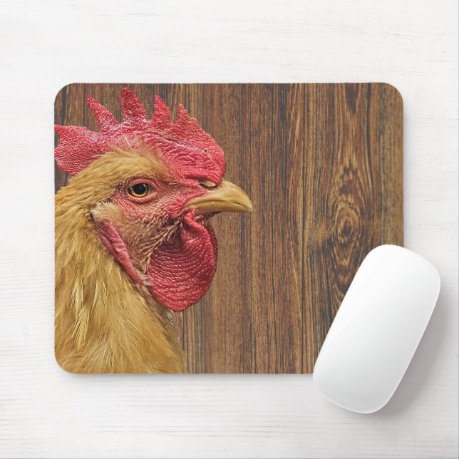 Rooster On Barn Wood Mouse Pad (With Mouse)