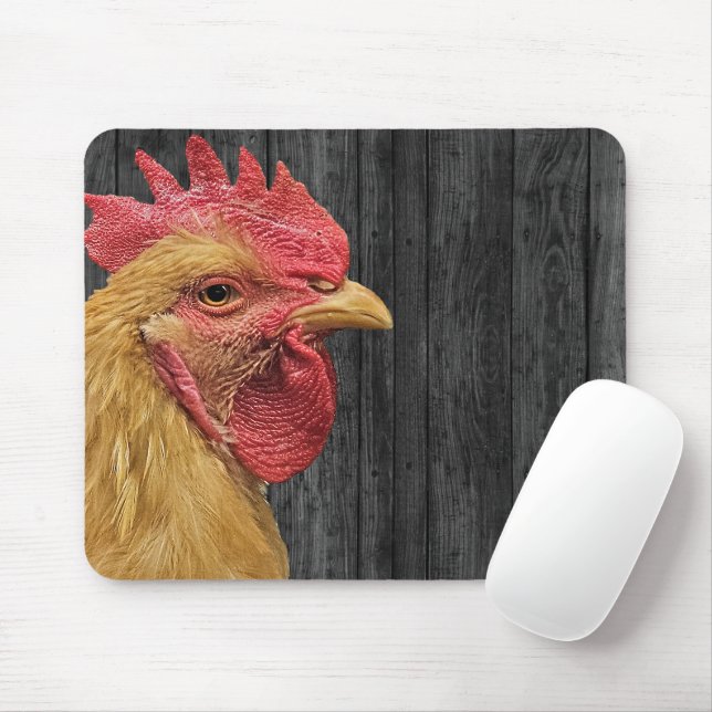 Rooster On Barn Wood Mouse Pad (With Mouse)