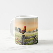 Rooster on Fence and Windmill Mug