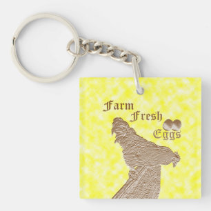 Rooster On Fence With Farm Fresh Eggs Logo, Key Ring