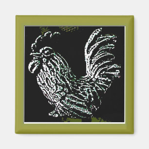 Rooster on Green Magnet