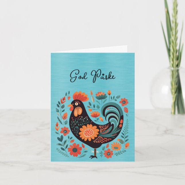 Rooster Orange Black Turquoise God Påske  Card (Front)