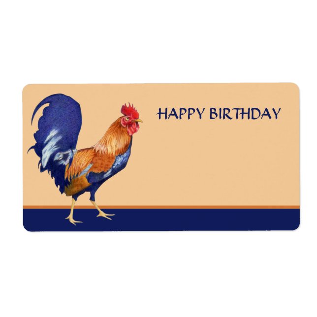 Rooster orange Happy Birthday Gift Tag (Front)
