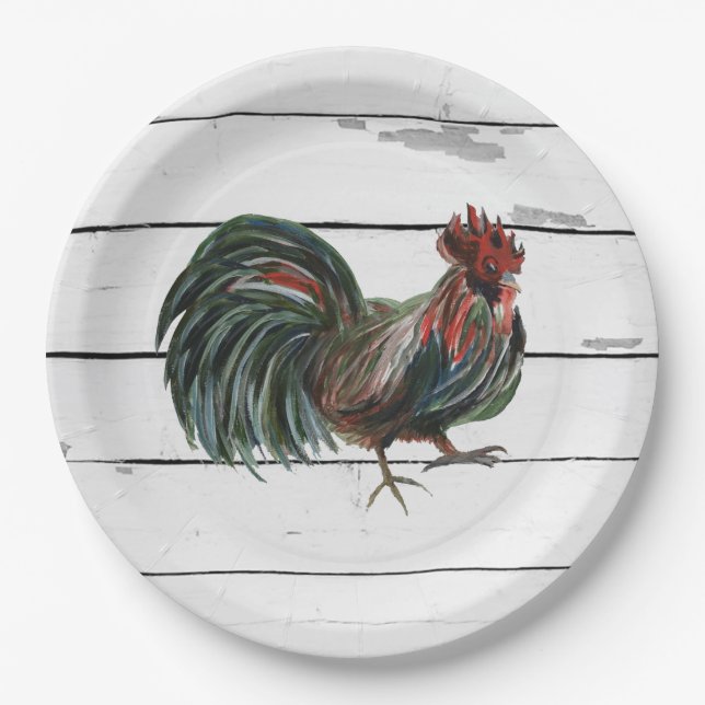 Rooster Painting Barnyard Party Paper Napkin Paper Plate (Front)