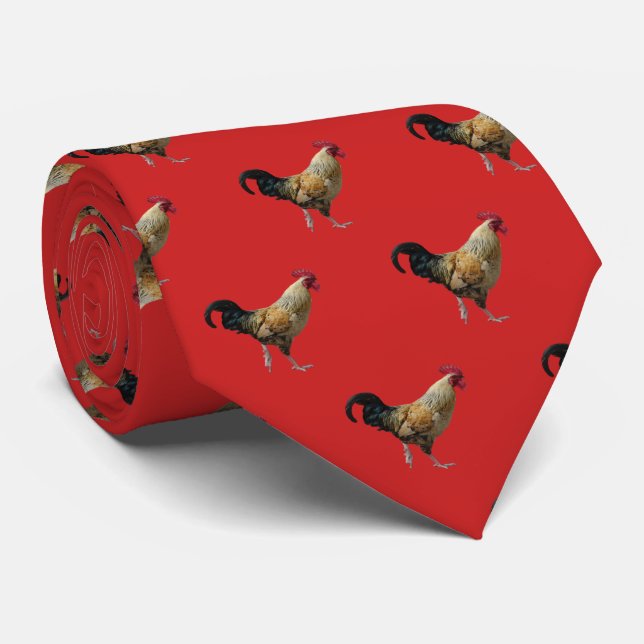 Rooster Pattern Tie (Rolled)