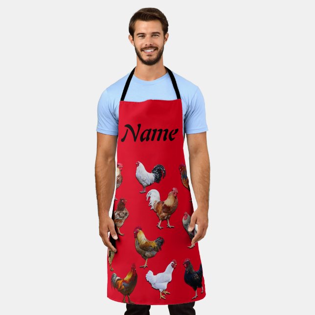 Rooster Personalise Add Name Colour Chicken Apron (Worn)