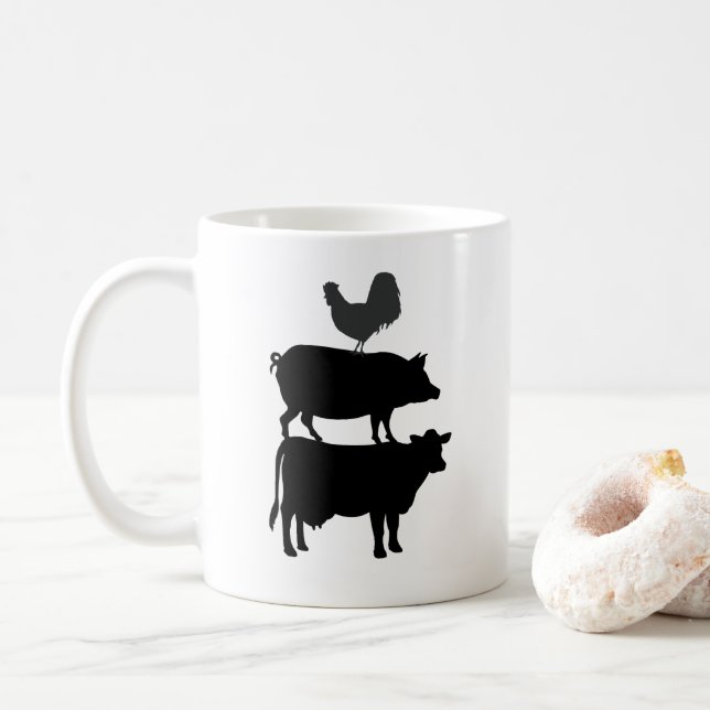 Rooster Pig Cow Barnyard Farm Coffee Mug (With Donut)
