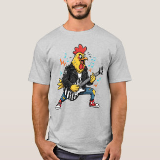 Rooster Playing Electric Guitar Funny Rock Chicken T-Shirt