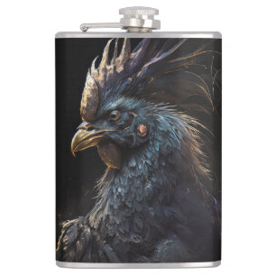 Rooster Portrait Animal Nature Wildlife Dark Paint Hip Flask