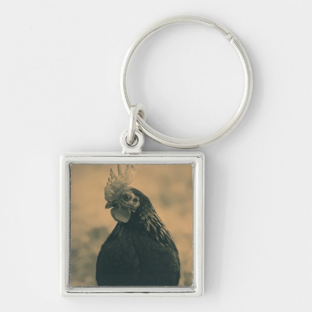 Rooster Portrait in Sepia Key Ring (Front)