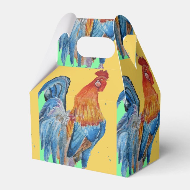 Rooster Red Blue Child Birthday Cake Favour Box (Front Side)