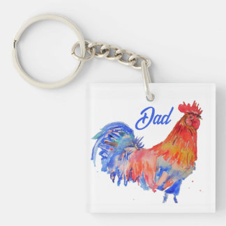 Rooster Red Watercolor Birthday Party Paper Plate Key Ring
