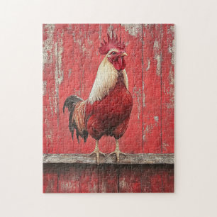 Rooster Red Wood Barn Wall Jigsaw Puzzle