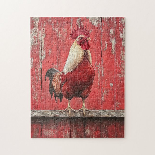 Rooster Red Wood Barn Wall Jigsaw Puzzle (Vertical)