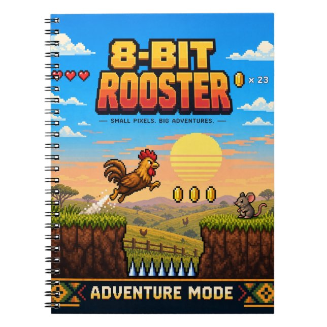 Rooster, Retro 8-Bit Pixel Art Notebook (Front)