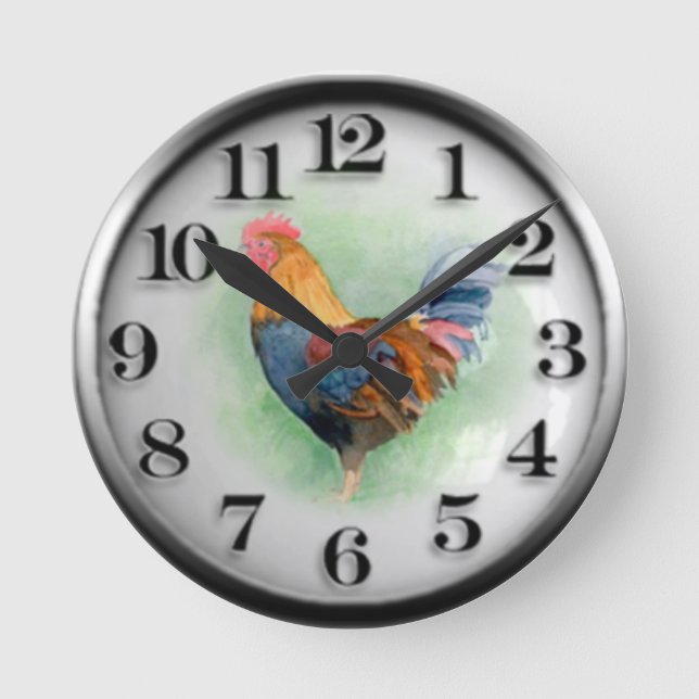 Rooster retro round clock (Front)