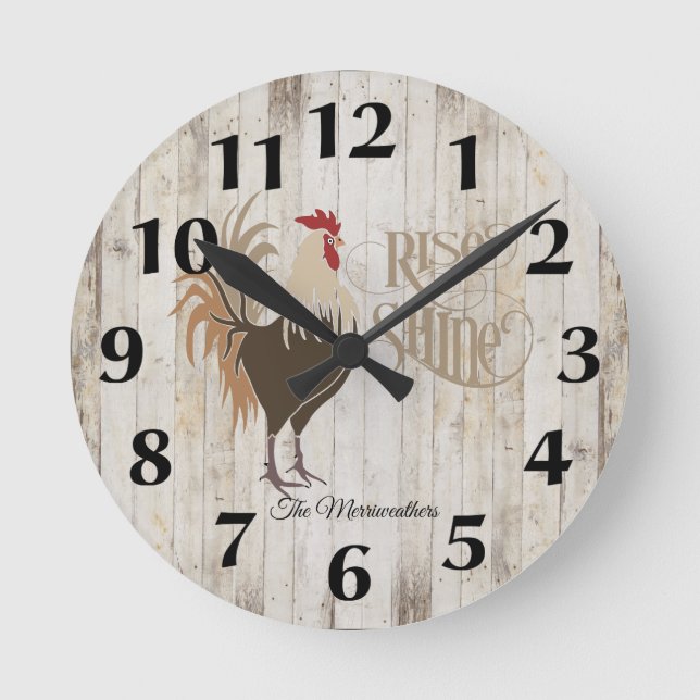 Rooster Rise and Shine Wall Round Clock (Front)