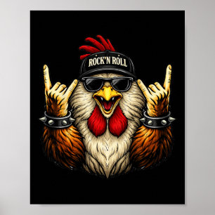 Rooster Rock On Music Heavy Metal Funny Gifts Men Poster