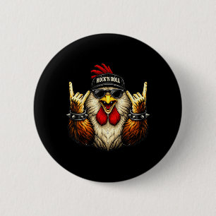 Rooster Rock On Music Heavy Metal Funny Men Women 6 Cm Round Badge