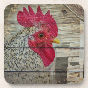 Rooster Rustic Chicken Coop Barn Board Coaster