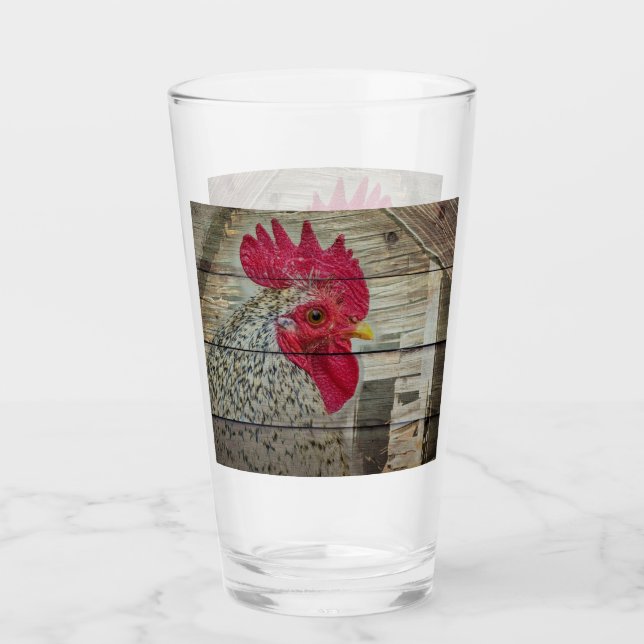 Rooster Rustic Chicken Coop Barn Board Glass (Front)