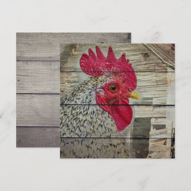 Rooster Rustic Chicken Coop Barn Board Thank You Card (Front/Back)