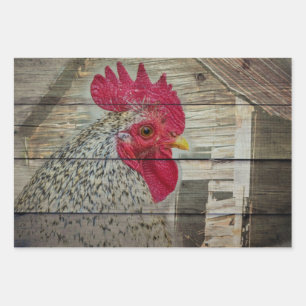 Rooster Rustic Chicken Coop Barn Board Wrapping Paper Sheet