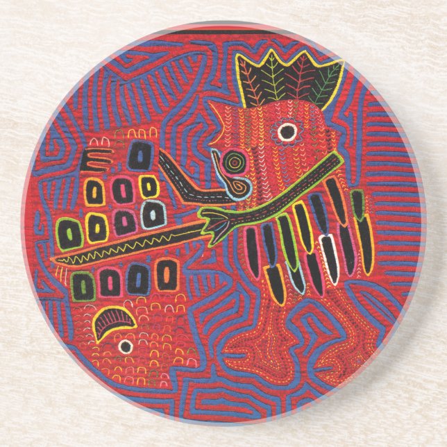 Rooster Scaling a Fish with a Machete Coaster (Front)