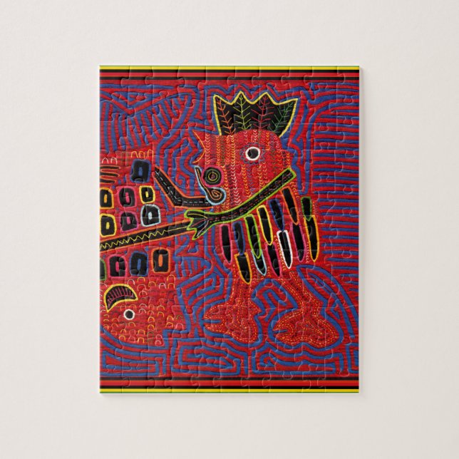 Rooster Scaling a Fish with a Machete Jigsaw Puzzle (Vertical)