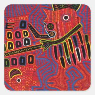 Rooster Scaling a Fish with a Machete Square Sticker