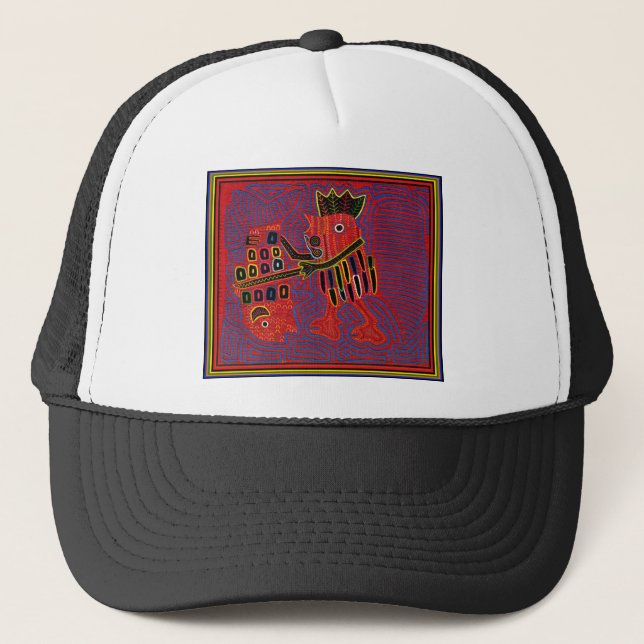Rooster Scaling a Fish with a Machete Trucker Hat (Front)