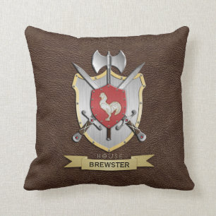 Rooster Sigil Battle Crest Brown Cushion