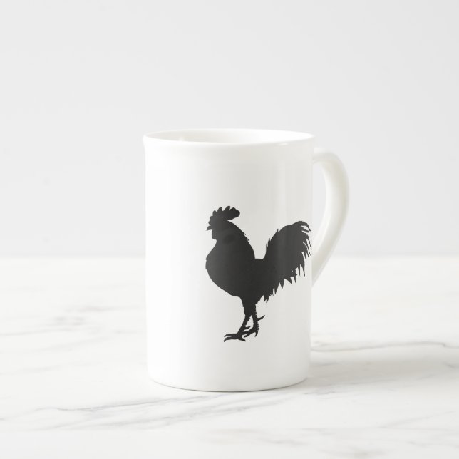 Rooster  silhouette  - Choose background colour Bone China Mug (Front Right)