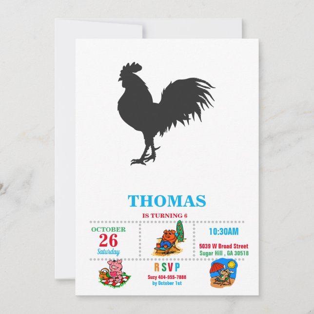 Rooster  silhouette  - Choose background colour Invitation (Front)