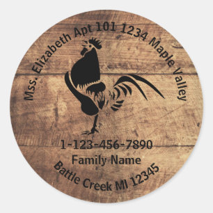 Rooster Silhouette Family Home Address Classic Round Sticker