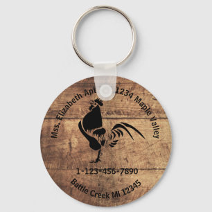 Rooster Silhouette Home or Business Contact Info K Key Ring