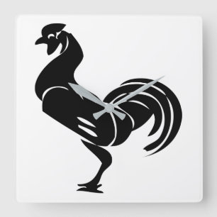 Rooster silhouette square wall clock