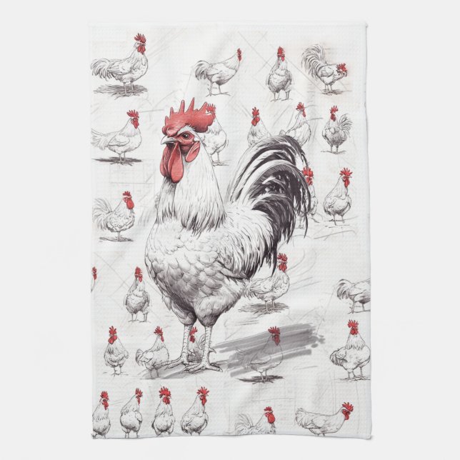 Rooster Sketches Tea Towel (Vertical)
