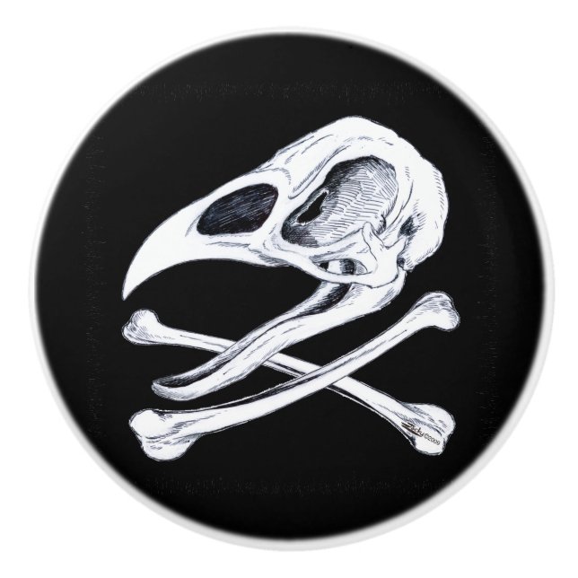 Rooster Skull and Crossbones Ceramic Knob (Front)
