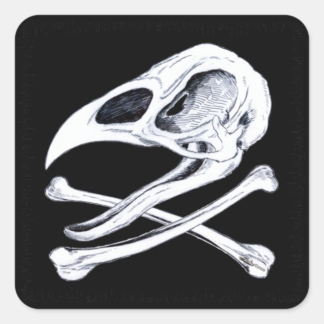 Rooster Skull and Crossbones Square Sticker (Front)